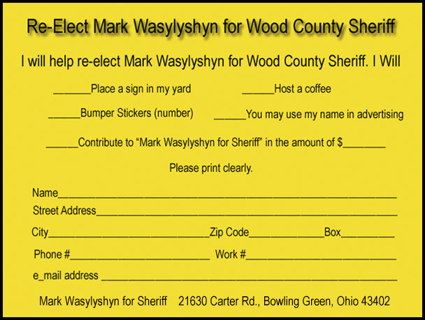 Print and mail to Mark Wasylyshyn for Sheriff
